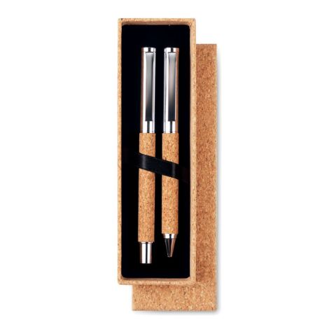 Metal ballpoint pen set in cork box wood | No Branding | not available | not available