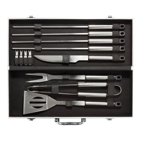 12pcs BBQ set in aluminium box silver-black | No Branding | not available | not available