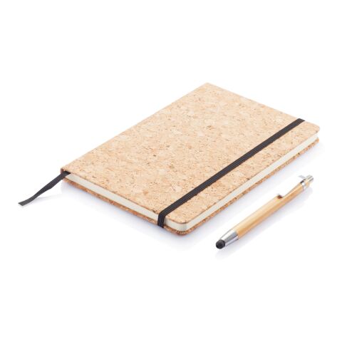 Cork A5 notebook with bamboo pen including stylus brown | No Branding | not available | not available