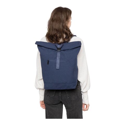 Recycled polycotton (330 gsm) rolltop backpack Thaddeus blue | No Branding | not available | not available
