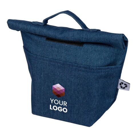 Recycled denim cooler roll-top bag Mira blue | No Branding