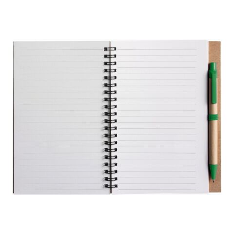 Wire bound notebook with ballpen. Stella green
