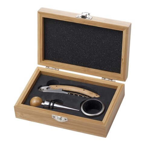 Stainless steel and bamboo wine set Leonie brown | No Branding | not available | not available