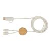 Chechia 5-in-1 recycled plastic 150 cm data sync and 27W fast charge cable with bamboo details Standard | White | No Branding | not available | not available