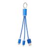 Metal 3-in-1 charging cable with keychain Standard | Royal blue | No Branding | not available | not available