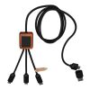 SCX.design C38 3-in-1 rPET light-up logo charging cable with squared wooden casing Solid black-Wood | not available | No Branding | not available | not available