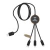 SCX.design C36 3-in-1 rPET light-up logo extended charging cable with round bamboo casing Wood | No Branding | not available | not available