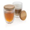 Double wall borosilicate glass with bamboo lid 350ml 2pc set White | No Branding | not available | not available