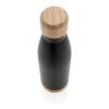 Vacuum stainless steel bottle with bamboo lid and bottom black | No Branding | not available | not available