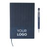 Recycled PU notebook (A5) and ballpen set Tarek blue