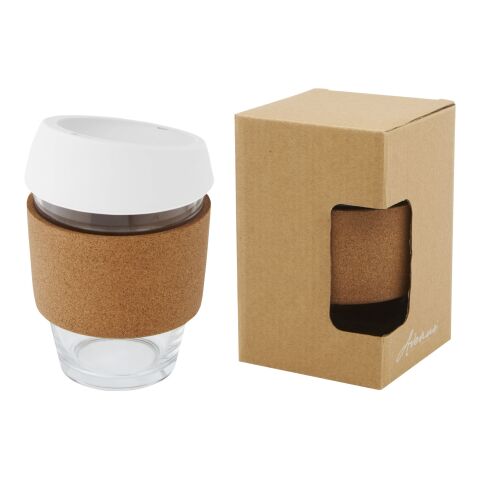 Lidan 360 ml borosilicate glass tumbler with cork grip and silicone lid Standard | White | Not applicable | No Branding | not available | not available
