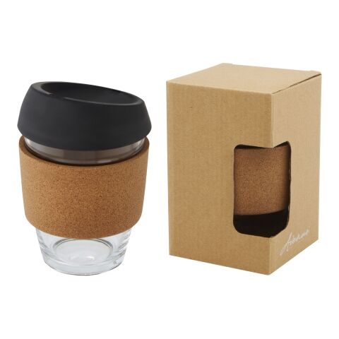 Lidan 360 ml borosilicate glass tumbler with cork grip and silicone lid Solid black | not available