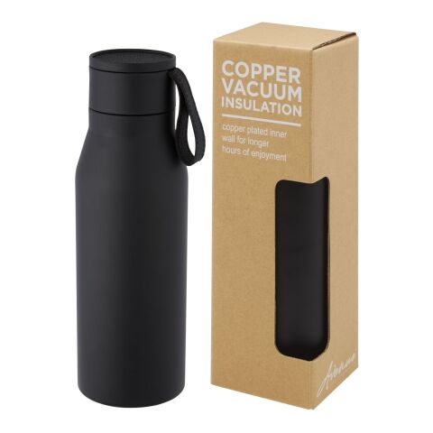 Ljungan 500 ml copper vacuum insulated stainless steel bottle with PU leather strap and lid Standard | Solid black | No Branding | not available | not available