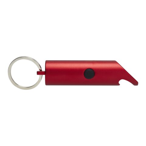 Flare recycled aluminium keychain with LED light and bottle opener Standard | Red | No Branding | not available | not available