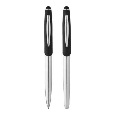 Geneva stylus ballpoint pen and rollerball pen set Standard | Silver-Solid black | No Branding | not available | not available