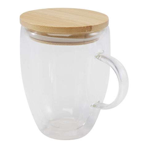 Leona 350 ml glass cup with bamboo lid Standard | White | No Branding | not available | not available