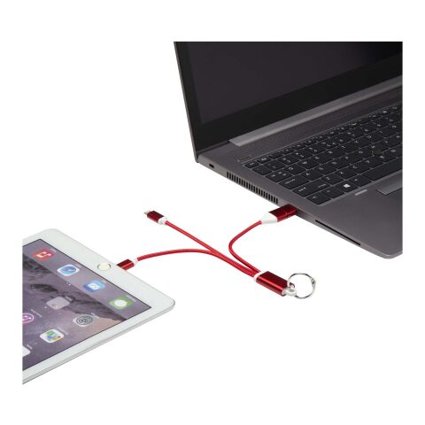 Metal 4-in-1 recycled aluminium charging cable with keychain Standard | Red | Not applicable | No Branding | not available | not available