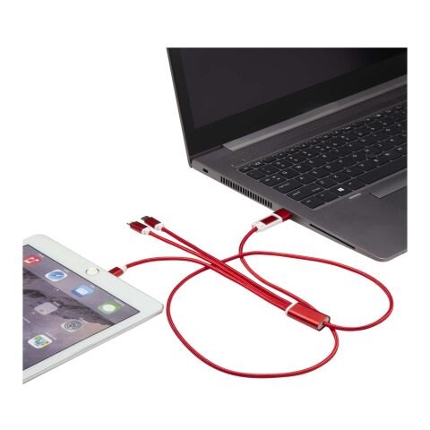 Versatile 5-1 recycled aluminium charging cable Standard | Red | No Branding | not available | not available