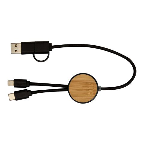Chechia 5-in-1 recycled plastic 30 cm data sync and 27W fast charge cable with bamboo details Standard | Black | No Branding | not available | not available