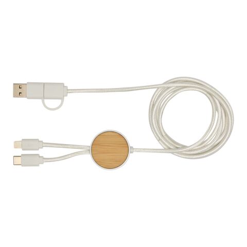 Chechia 5-in-1 recycled plastic 150 cm data sync and 27W fast charge cable with bamboo details Standard | White | No Branding | not available | not available