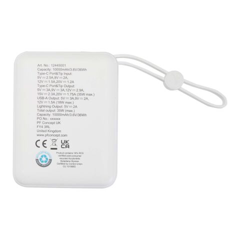 Acrux 10.000 mAh 35W tablet power bank with built in Type-C cable - made from recycled plastic Standard | White | No Branding | not available | not available