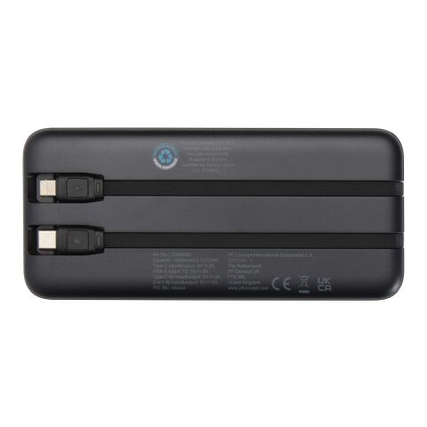 Adhil 10.000 mAh 10W recycled plastic power bank with 2 built-in cables Standard | Black | Not applicable | No Branding | not available | not available