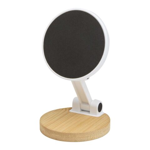 Alcor recycled plastic foldeable magnetic phone stand with bamboo details Standard | White | No Branding | not available | not available