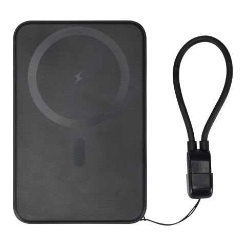 SMART 5000 mAh recycled plastic magnetic power bank with lanyard Solid black