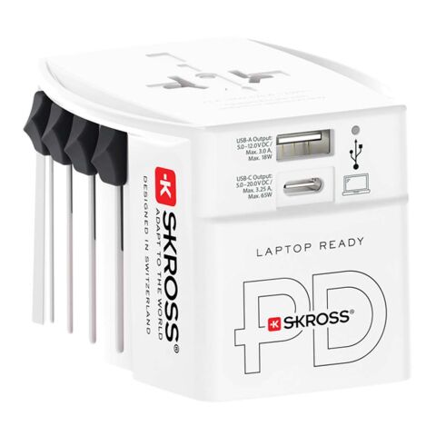 SKROSS® MUV AC65PD world adapter with USB-C cable  White
