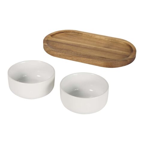 Noa wooden tray and ceramic serving bowls set Standard | White | No Branding | not available | not available