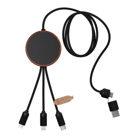 SCX.design C40 3-in-1 rPET light-up logo charging cable and 10W charging pad Wood-Solid black | No Branding | not available | not available