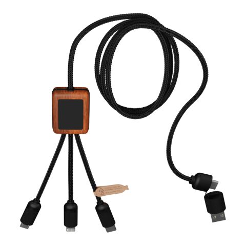 SCX.design C38 3-in-1 rPET light-up logo charging cable with squared wooden casing Red-Wood | No Branding | not available | not available