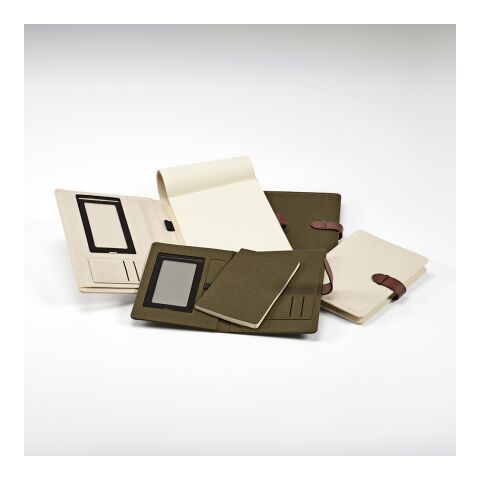 Eliot A4 Folder rCotton. 64 FSC sheet notepad and rPU closure Army green | No Branding | not available | not available | not available