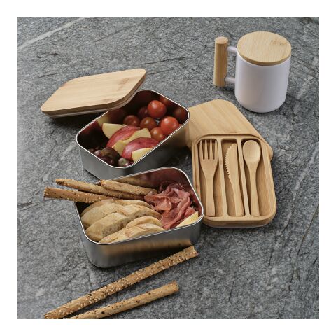 Vermeer Lunchbox rSS 1480ml with Bamboo lid and cutlery Silver | No Branding | not available | not available | not available