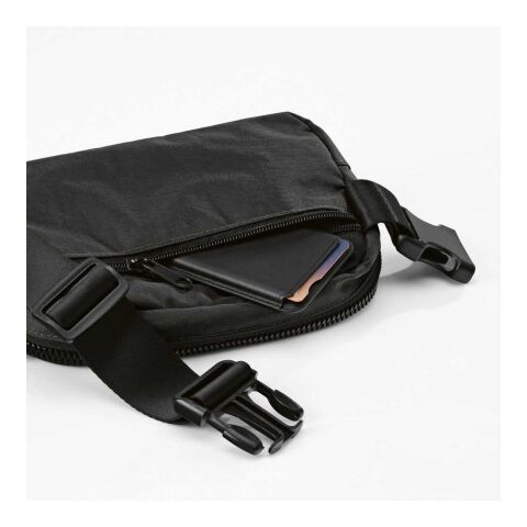 Singapore Waist Bag 1.5L rNylon. 2 pockets and adjustable waist strap Solid black