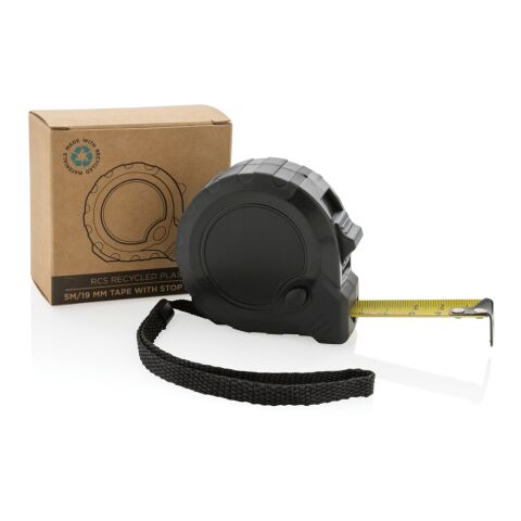 5M/19 mm measuring tape with stop button, RCS-recycled plastic black | No Branding | not available | not available
