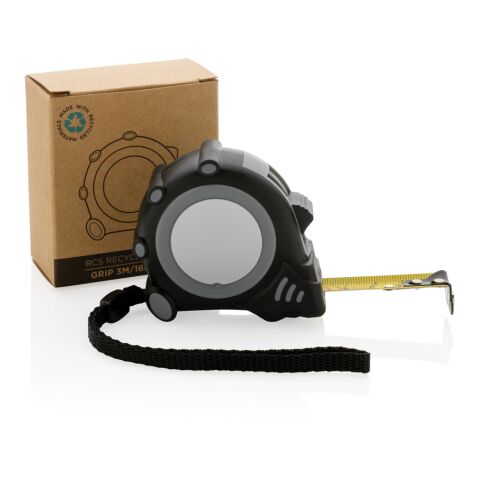 Grip 3M/16mm measuring tape, RCS recycled plastic grey-black | No Branding | not available | not available