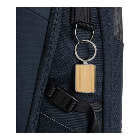 RCS recycled zinc alloy rectangle keychain with bamboo silver-brown | No Branding | not available | not available