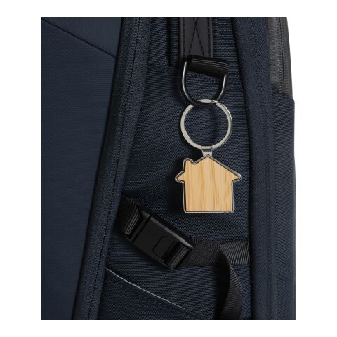 RCS recycled zinc alloy house keychain with bamboo silver-brown | No Branding | not available | not available