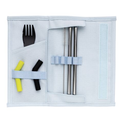 Tierra 2pcs straw and cutlery set in pouch blue | No Branding | not available | not available