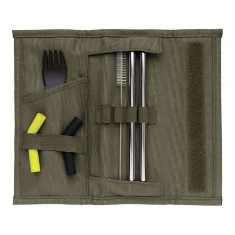 Tierra 2pcs straw and cutlery set in pouch green | No Branding | not available | not available