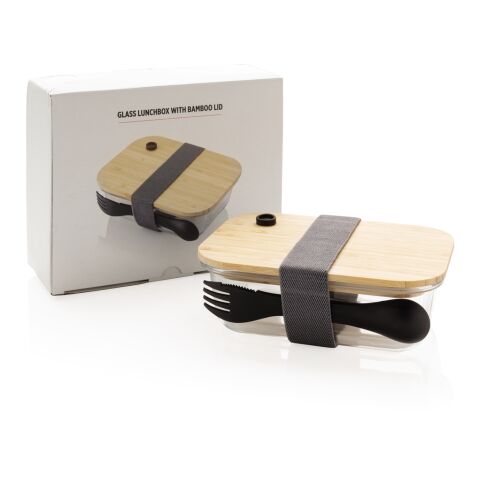 Glass lunchbox with bamboo lid White | No Branding | not available | not available