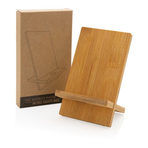 FSC® bamboo phone stand in FSC® kraft box brown | No Branding | not available | not available