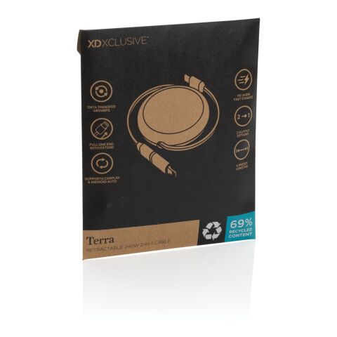 Terra RCS recycled aluminium retractable 240W 2-in-1 cable black | No Branding | not available | not available