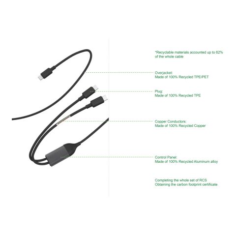 Terra 100W RCS Dual USB C output cable black-grey