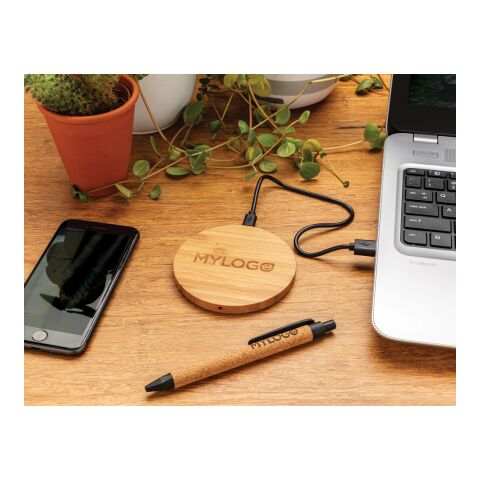 FSC®certified bamboo 5W wireless charger round brown | No Branding | not available | not available