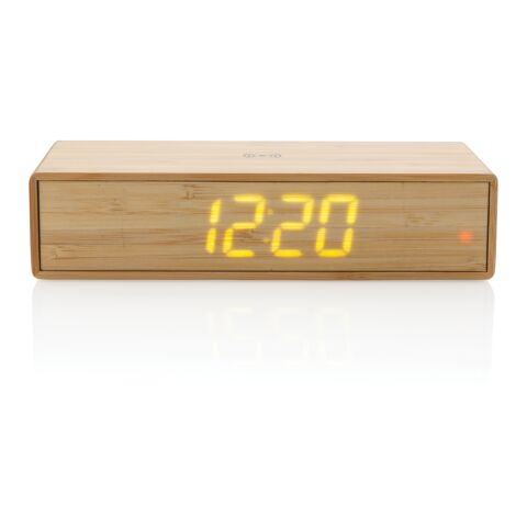 Bamboo alarm clock with 5W wireless charger brown | No Branding | not available | not available