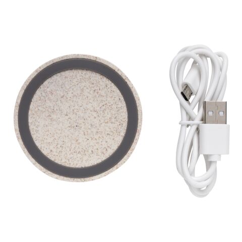 Wheat Straw 5W round wireless charging pad brown | No Branding | not available | not available
