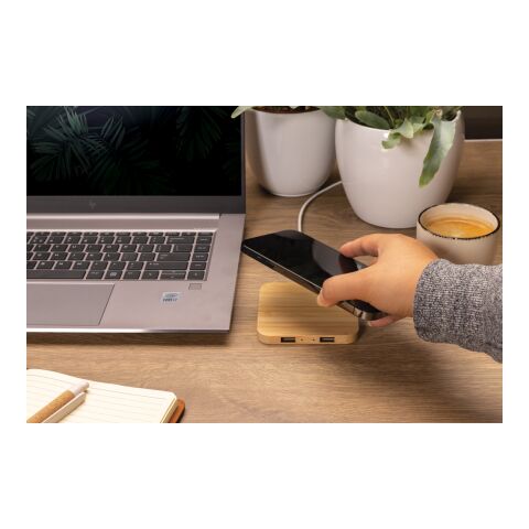 FSC® bamboo 10W wireless charger with USB brown | No Branding | not available | not available