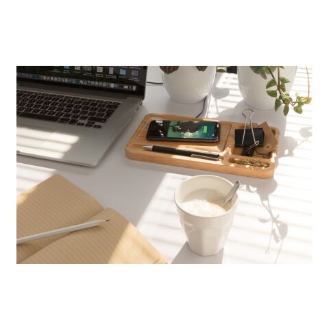 FSC® Bamboo desk organiser 10W wireless charger brown | No Branding | not available | not available